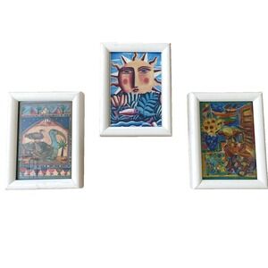 3 Piece Wall Art 3 Tropical South Central American White Frame Colorful